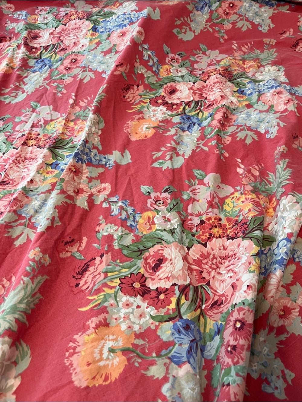 Vintage Ralph Lauren Beach House Fuchsia King Fitted Sheet Red Floral Cotton USA